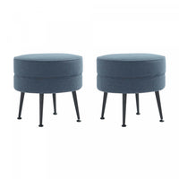 Bailey Mid-Century Modern Upholstered Accent Ottoman in Blue - Set of 2