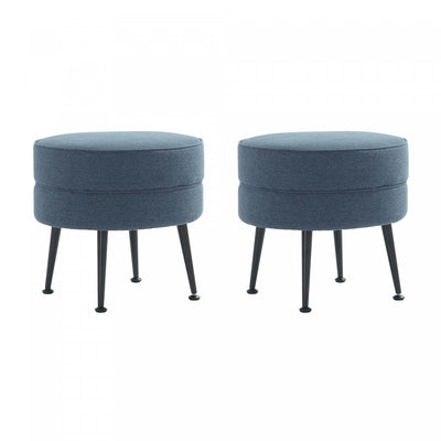 Bailey Mid-Century Modern Upholstered Accent Ottoman in Blue - Set of 2 | Lot de 2 poufs d’appoint Bailey style milieu du siecle moderne, rembourres, bleu
