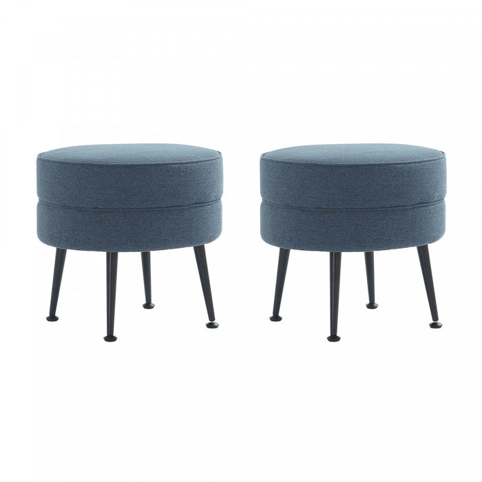 Bailey Mid-Century Modern Upholstered Accent Ottoman in Blue - Set of 2