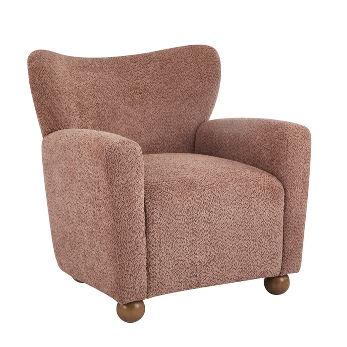 Wingate Cozy Wingback Armchair with Premium Fabric and Solid Wood Legs, Coral, Teak