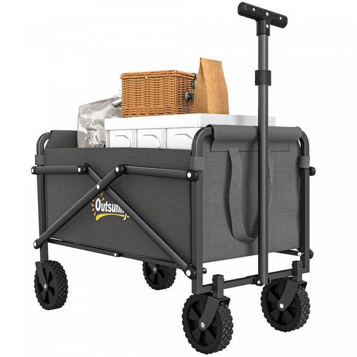 Outsunny Collapsible Folding Wagon Cart, Portable Outdoor Utility Compact Small Garden Cart with Universal Wheels and Adjustable Handle for Sports, Camping, Shopping, Grey