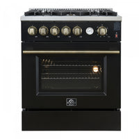 Forno Giovanni 30-inch Gas Range Black, 4.32 cu.ft, -FFSGS6274-30BLK 