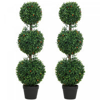 HOMCOM 3.3FT Artificial Boxwood Topiary Trees Fake Plants Set of 2, Green