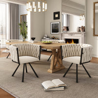Amelia Velvet Swivel Dining Chairs with Tufted Upholstered and Metal Legs Set of 2, Beige  