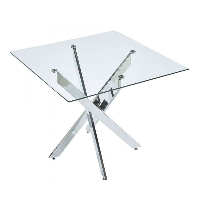 Olivia Square Glass Dining Table with Multi-Use Function,Chrome