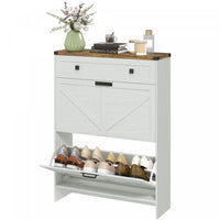 HOMCOM Slim Shoe Cabinet, Farmhouse Shoe Storage Cabinet with Flip Drawers