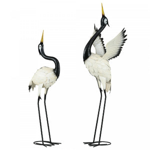 Outsunny 2pcs Heron Garden Statues Metal Yard Art Bird Sculptures, White