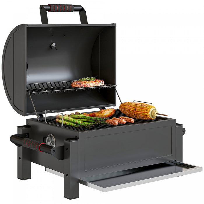 Outsunny Charcoal Smoker with 235 sq.in. Cooking Area, Tabletop Outdoor Barbecue with Ash Catcher and Built-in Thermometer for Patio, Backyard, Camping, Picnic, Black