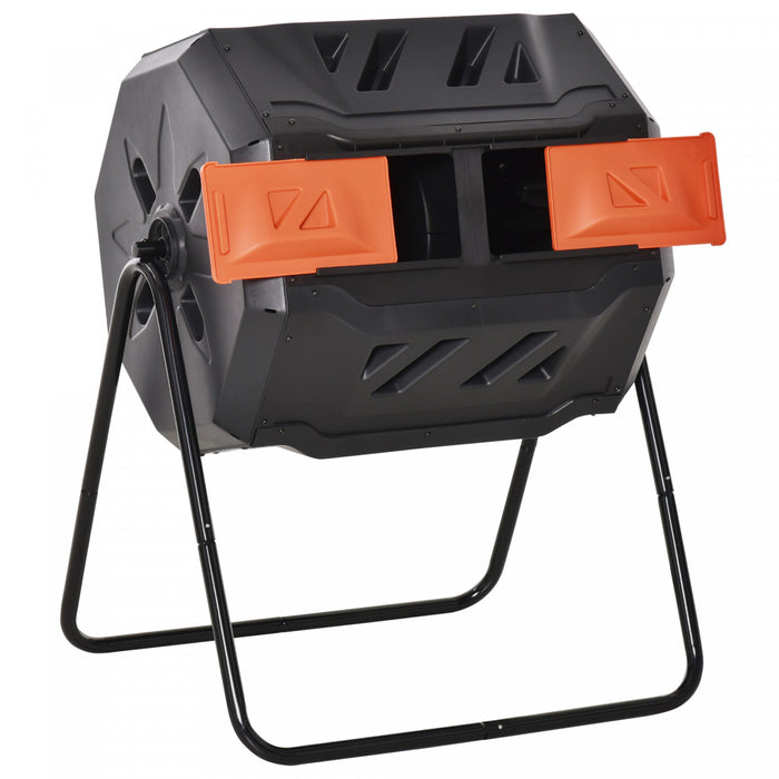 Outsunny Outdoor Dual Chamber 360° Rotating Composter 43 Gallon Orange