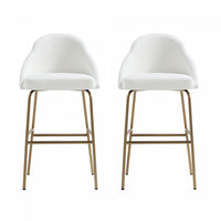 Gracie Modern Metal Upholstered Barstool in White and Gold - Set of 2