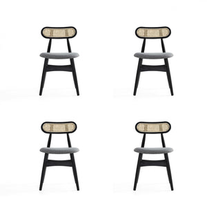 Colbert Industry Chic Cane Back Wood Upholstered Dining Chair in Black and Gray - Set of 4