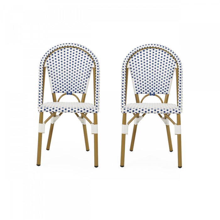 Julien Faux Ratten and Aluminum French Bistro Chairs, Set of 2 - Blue and White