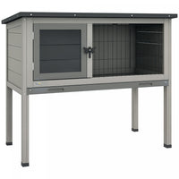 Pawhut Wooden Rabbit Hutch Bunny Small Animal House With Openable Asphalt Roof, Slide-out Tray, Indoor/outdoor, Grey