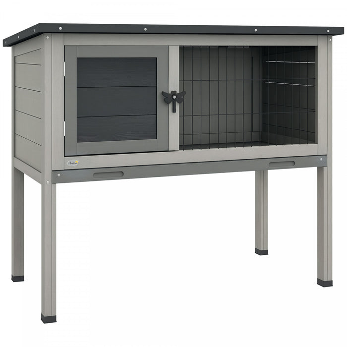 Pawhut Wooden Rabbit Hutch Bunny Small Animal House With Openable Asphalt Roof, Slide-out Tray, Indoor/outdoor, Grey