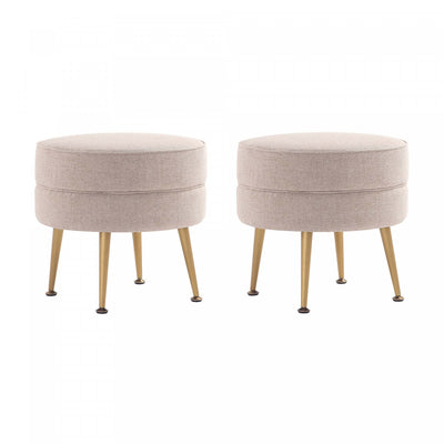 Bailey Mid-Century Modern Upholstered Accent Ottoman in Wheat - Set of 2 | Lot de 2 poufs d’appoint Bailey style milieu du siecle moderne, tissu ble