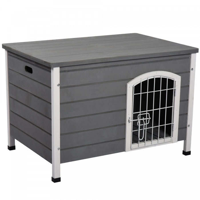 Pawhut 31\" Folding Dog House, Portable Pet Crate Kennel, Wooden Wire Cage For Miniature And Small Sized Dogs With Lockable Doors Open Top Removable Tray, Grey
