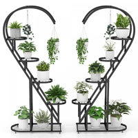 Costway 5 Tier Metal Plant Stand Heart-shaped Shelf With Hanging Hook For Multiple Plants Black