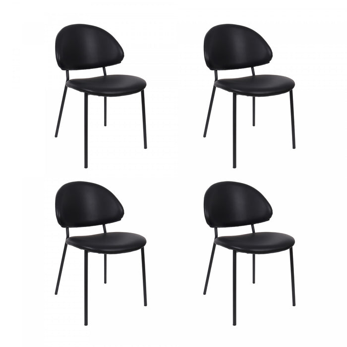 Haven Contemporary Modern Vegan Leather Metal Side Chair in Black - Set of 4