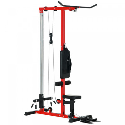 Soozier Lat Pull Down Machine Cable Station With Flip-up Footplate, Red|Soozier Station De Cable Pour Equipement D'entrainement, Noir Et Rouge