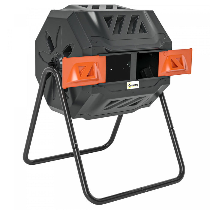 Outsunny Outdoor Dual Chamber 360° Rotating Composter 43 Gallon Orange