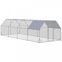 Pawhut Chicken Run, Galvanized Large Metal Chicken Coop Cage, Walk-in Enclosure Poultry Hen Run Hous