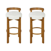 Elise Modern Round Seat Rubberwood Bar Stool Set of 2 with Curved Back Support and Sherpa Upholstery,White
