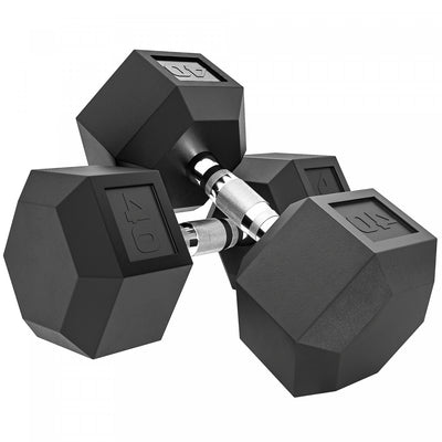 Soozier 2x40 lbs Rubber Hex Dumbbell, Weight Dumbbell Hand Weight Barbell for Body Fitness Training for Home Office Gym, Black