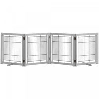 Pawhut Wooden Dog Gate Foldable Pet Fence For Small & Medium Dogs 4 Panel With Support Feet Freestan