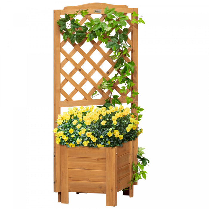 Outsunny Raised Garden Bed, Wood Planter With Trellis For Vine Climbing, To Grow Vegetables, Herbs, And Flowers For Backyard, Patio, Deck, Brown