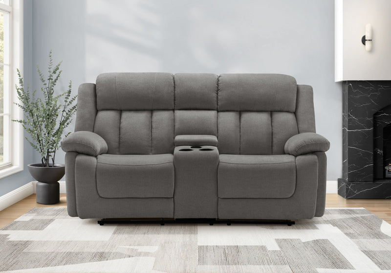 2-Seater Power Reclining Upholstered Love Seat, 63\" Wide, Light Grey Fabric, Transitional Recliner