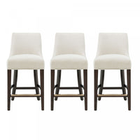 Beever Modern Chenille Wood Counter Stool in Cream - Set of 3 Bar Stool 