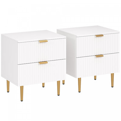HOMCOM Nightstand, Bedside Table, Side End Table with 2 Drawers, White