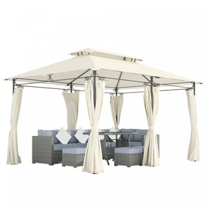 Outsunny 10' x 13' Double Roof Patio Gazebo With Curtains, Cream White