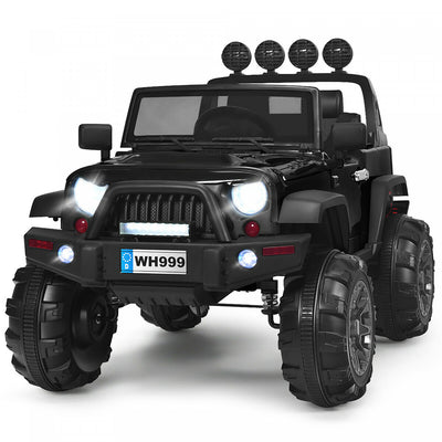 Costway 12v Kids Ride On Truck Rc Car W/ Led Lights Music Trunk Black