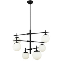 Dainolite Caelia 6 Light Chandelier Matte Black White Opal Glass Lamp