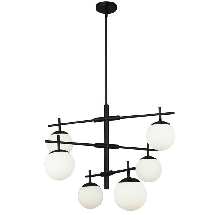 Dainolite Caelia 6 Light Chandelier Matte Black White Opal Glass Lamp