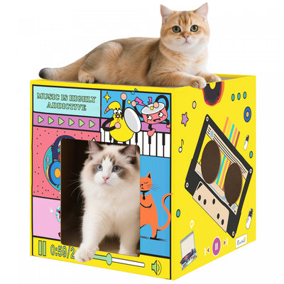 PawHut Cat Scratcher, Cardboard Cat House with Scratching Board & Catnip, 2 in 1 Kitten Scratching House Hideout Condo Lounge for Indoor Kitty