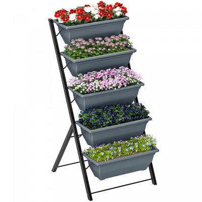 Outsunny 5-Tier Raised Garden Bed Plant Flower Pots w/ Leaking Holes Grey