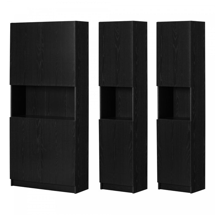 Liora Set Of Bookcase And 2 2-door Narrow Bookcases - Black Oak 