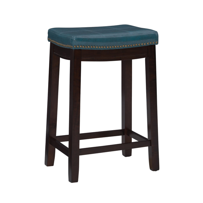 Claridge Faux Leather Backless Counter-Height Stool - Blue