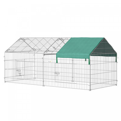 Pawhut 86.5" X 40.5" Metal Chicken Coop With Water-resistant Cover, Outdoor Bunny Pen, Small Animal |Pawhut Cloture Pour Petits Animaux Cage Pour Animaux Domestiques Cadre En Metal Galvanise 4 Piquets