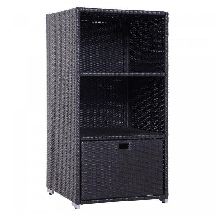 Outsunny Outdoor Storage Cabinet, Patio Storage Box Rack Rattan Wicker Pool Towel Valet Organizer Poolside Garden Lawn Bathroom Furniture Shelf W/ Shelf Drawer, Dark Brown
