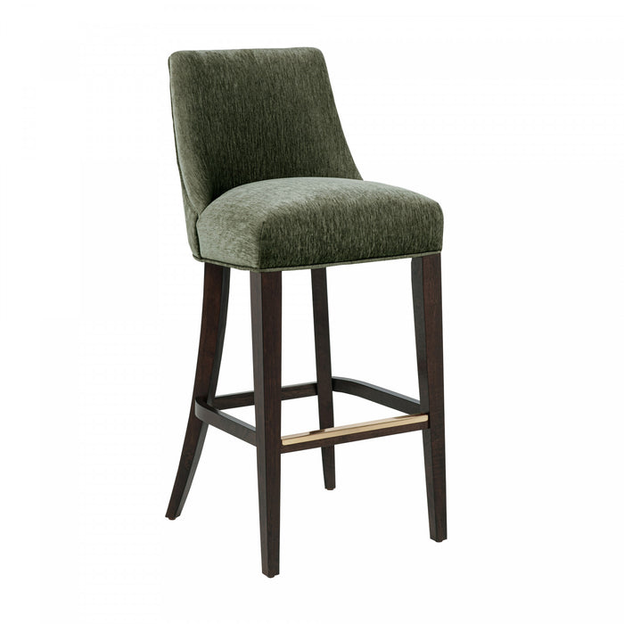 Beever Modern Chenille Wood Upholstered Barstool in Forest Green