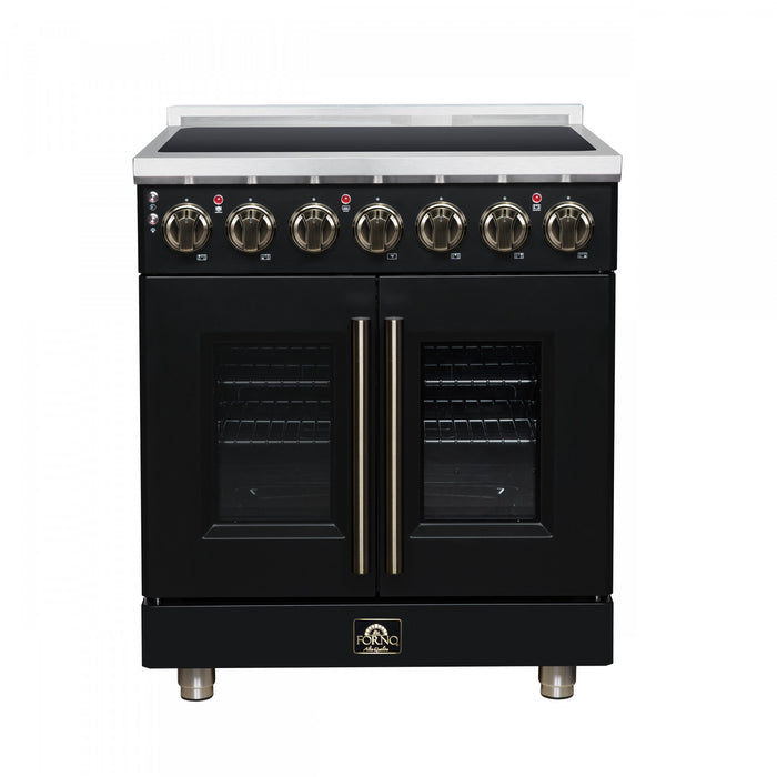 Forno Massimo 30 Inch French Door Electric range, 5 radiant burners, 4.32 cu.ft., Black - FFSEL6955-30BLK Electric Range