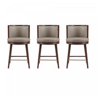 Evalyn Modern Wood Upholstered Counter Stool in Taupe - Set of 3 