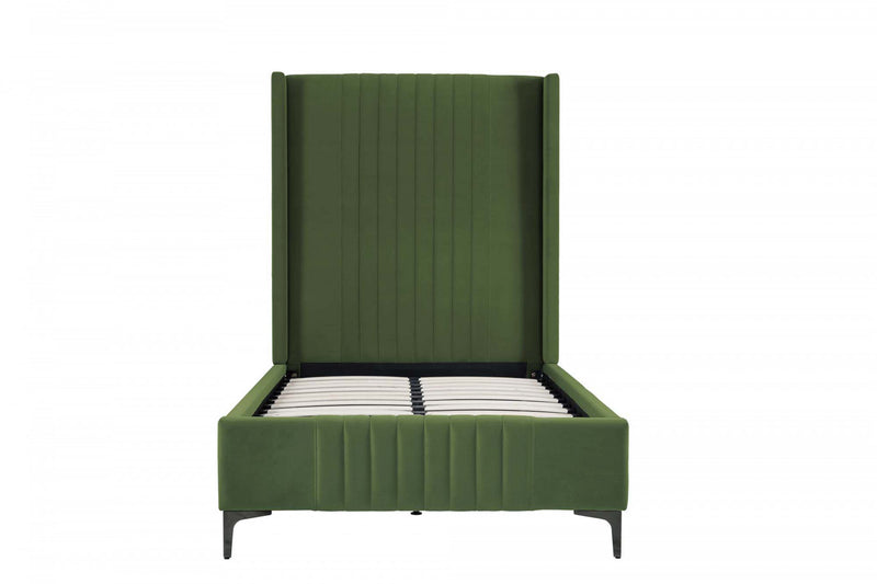 Promenade Mid-Century Modern Upholstered Velvet Twin Bed in Moss Green