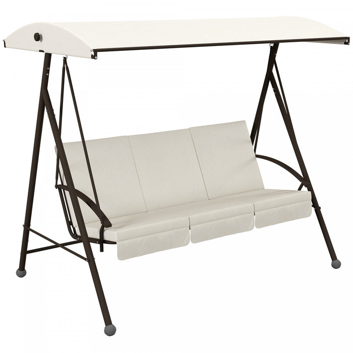 Outsunny 3-seat Patio Swing Chair With Adjustable Canopy And Cushions