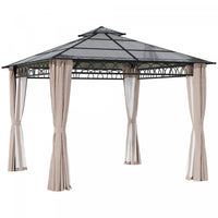 Outsunny 9' X 10' Double roof Hardtop Gazebo With Nettings curtains Khaki