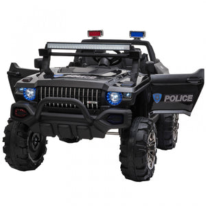 Aosom Kids Ride-on Car 12v Rc 2-seater Police Truck Electric Car For Kids With Full LED Lights, Mp3, Parental Remote Control (black)