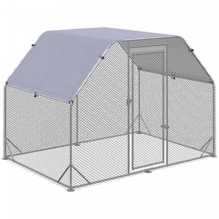 Pawhut Galvanized Large Metal Chicken Coop Cage Walk-in Enclosure Poultry Hen Run House Playpen Rabbit Hutch With Cover For Outdoor Backyard 9.2' X 6.2' X 6.5' Silver